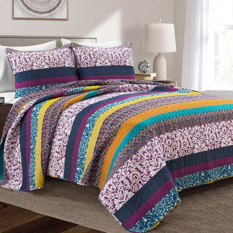 Lush Décor 3pc Boho Stripe Reversible Oversized Cotton Quilt Set