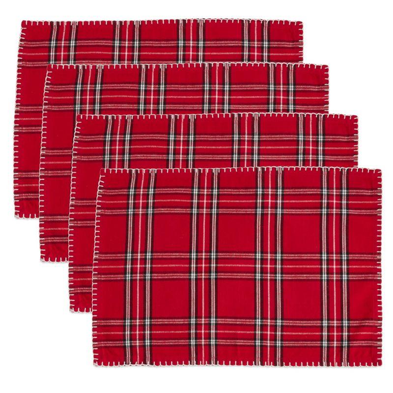 Red Plaid Cotton Whipstitch Placemats Set of 4