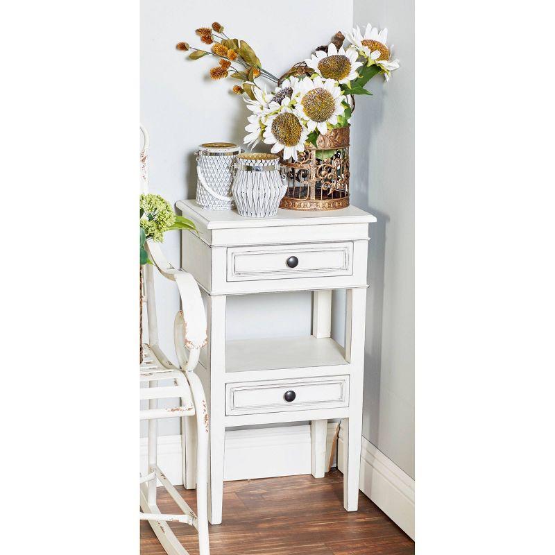 White Pine Traditional Side Table with Drawers and Shelf