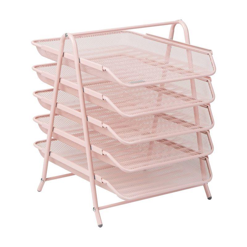 Pink Metal Mesh 5-Tier Letter Tray Organizer