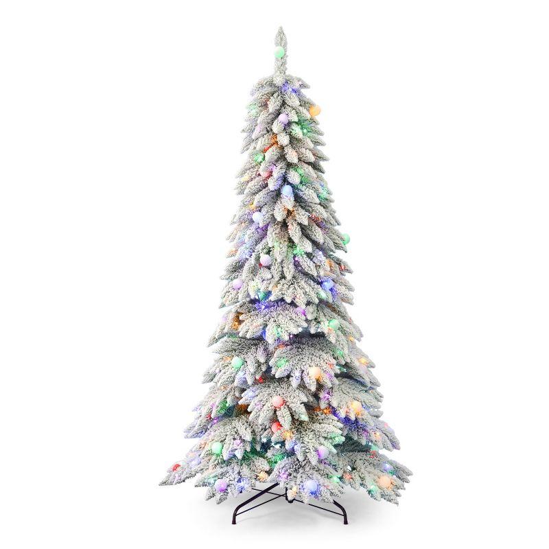 6.5' Snow Kissed Pine Christmas Tree with Multicolor LED Lights