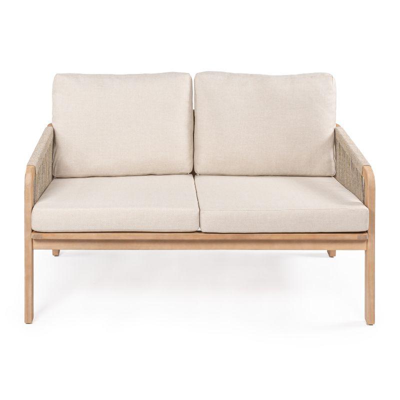 Arwen Modern Bohemian Roped Acacia Wood Outdoor Loveseat with Cushions - JONATHAN Y