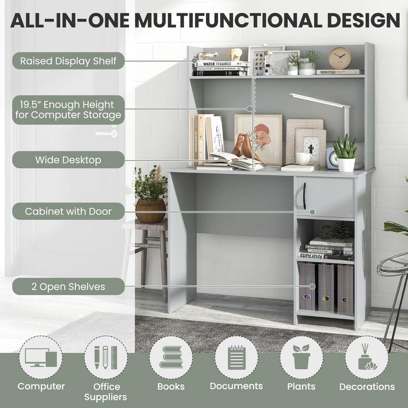 Tangkula Computer Desk Home Office Desk w/ Raised Display Shelf & 2 Open Shelves Gray