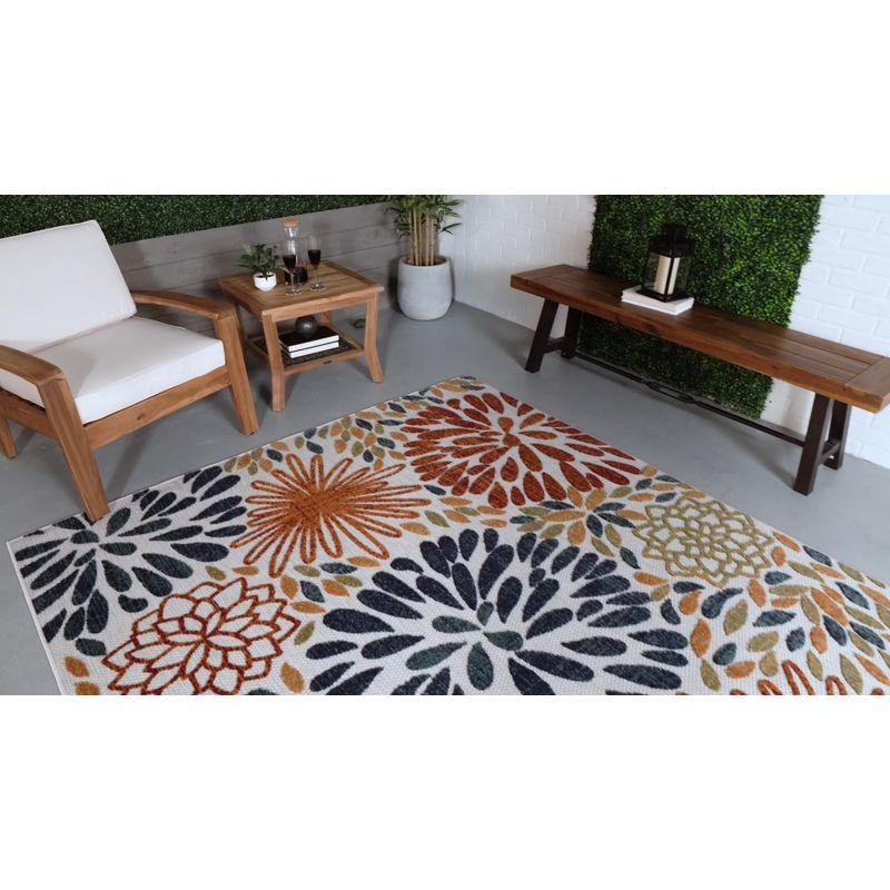 Rectangular Orange Floral Synthetic Indoor/Outdoor Area Rug