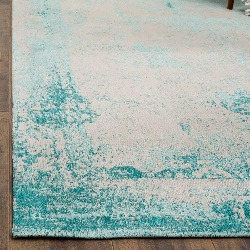 Turquoise and Beige Flat Woven 4' x 6' Cotton Area Rug