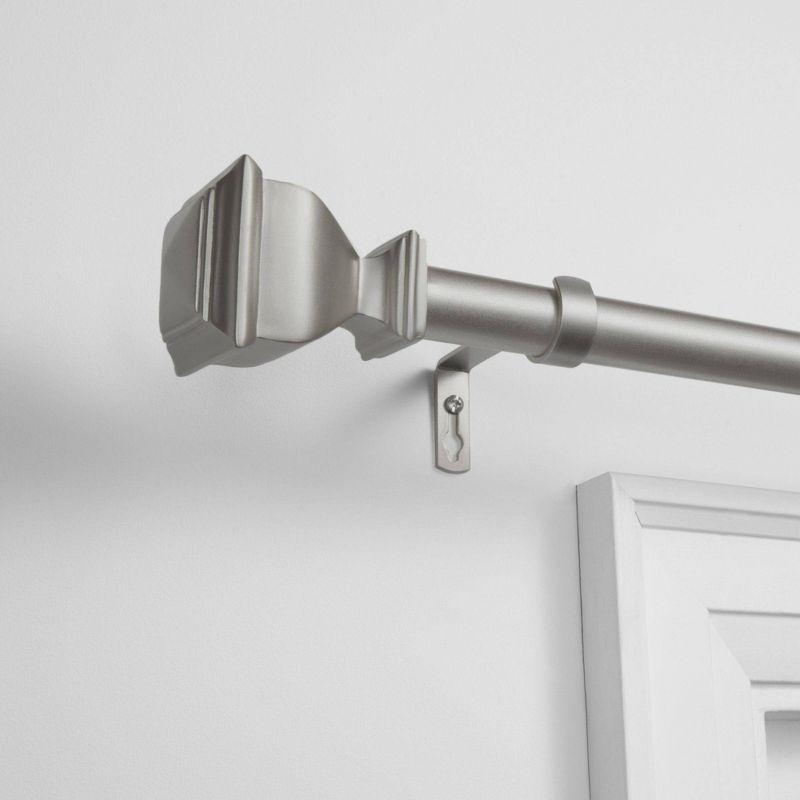 Napoleon Matte Silver Adjustable Indoor/Outdoor Curtain Rod with Square Finials