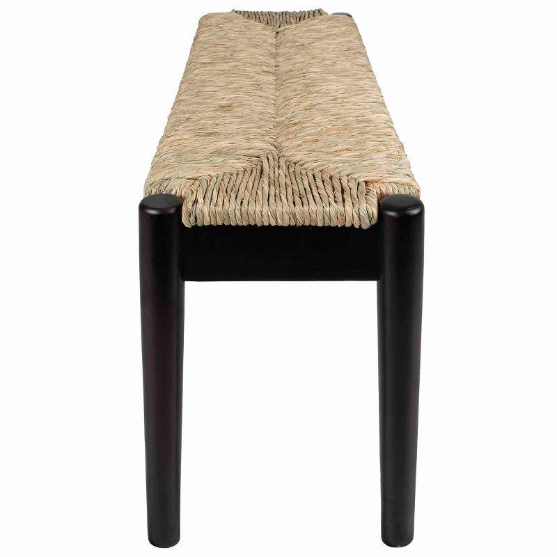 Black Acacia Wood Bench with Woven Seagrass Top