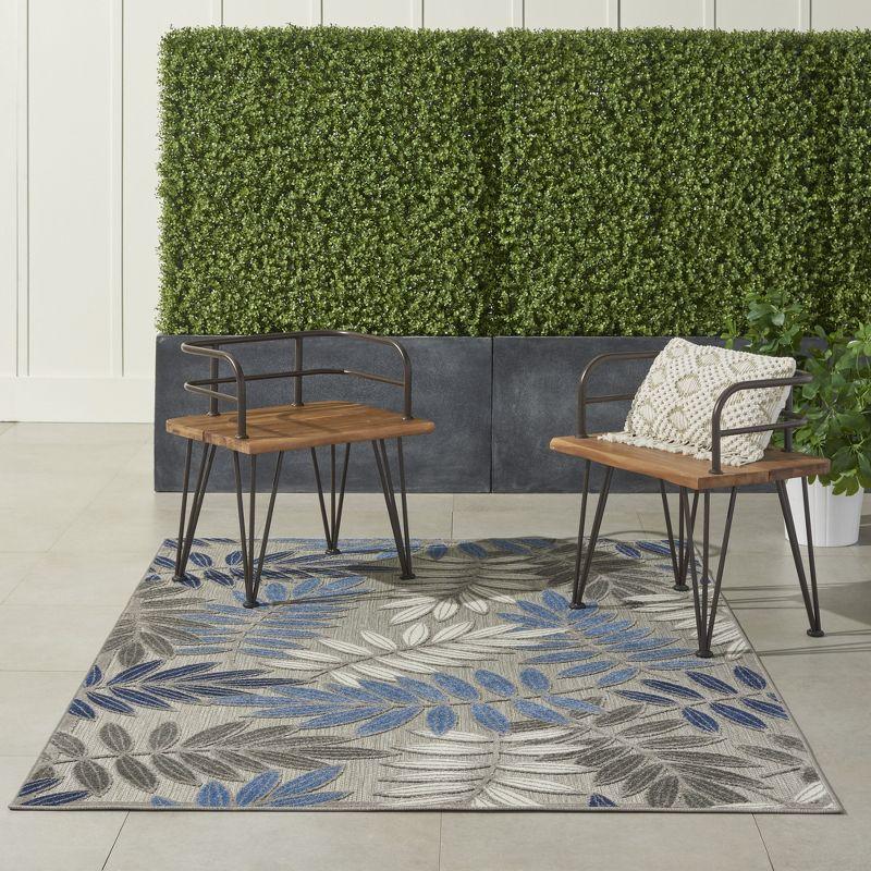 Nourison Aloha Floral Leaf Flatweave High-Low Indoor Outdoor Area Rug Grey/Blue 3'6" x 5'6"