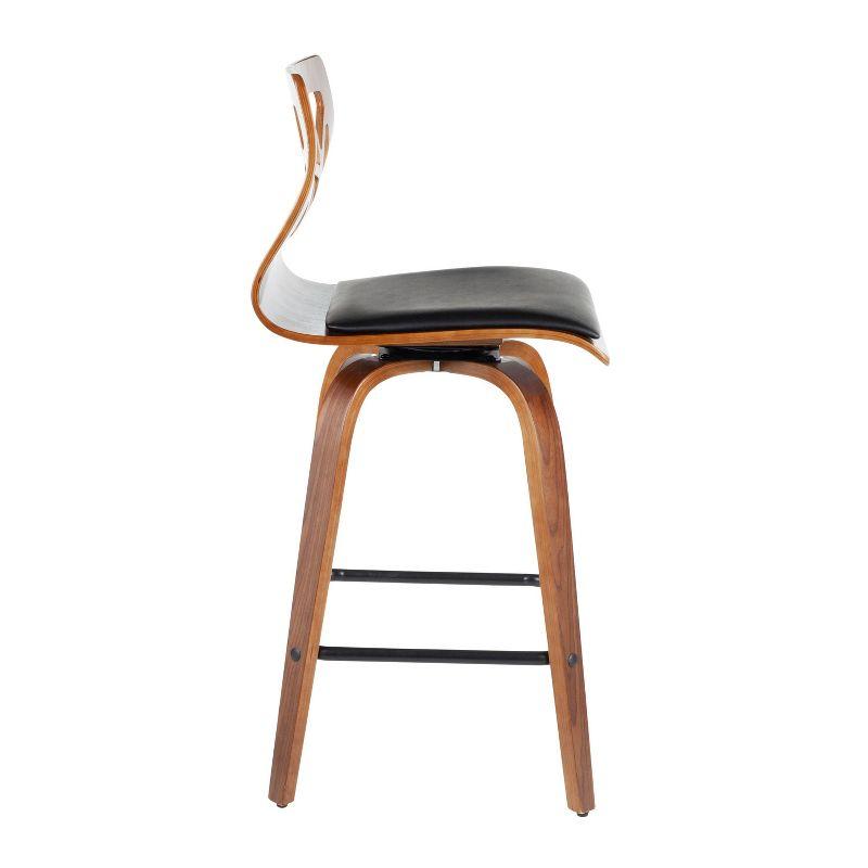 Folia 26" Walnut and Black Leather Counter Stools, Set of 2