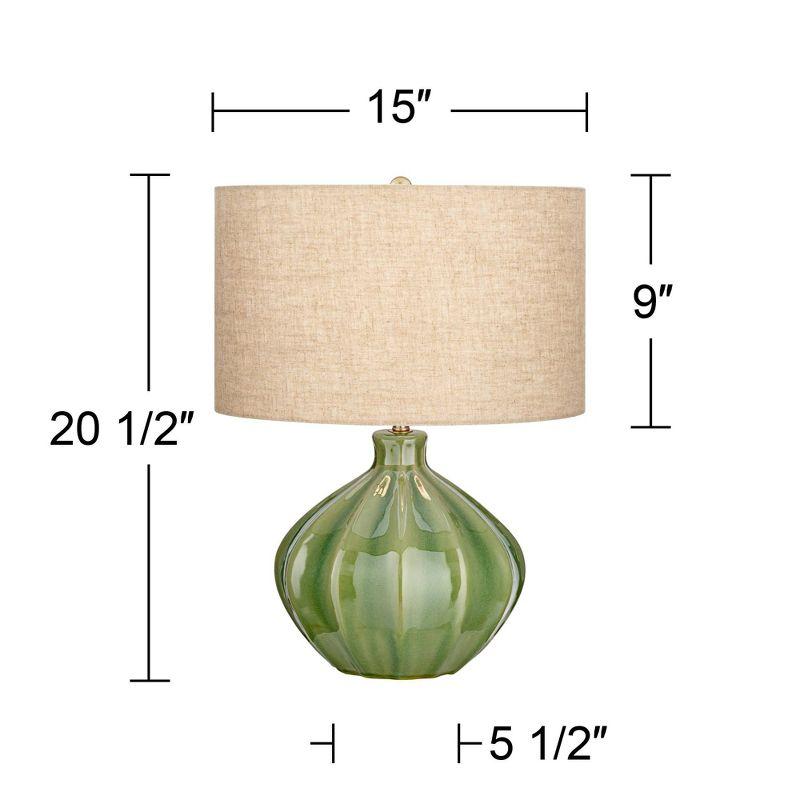 360 Lighting Gordy Modern Accent Table Lamps 20 1/2" High Set of 2 Ribbed Green Ceramic Oatmeal Fabric Drum Shade for Bedroom Living Room Nightstand