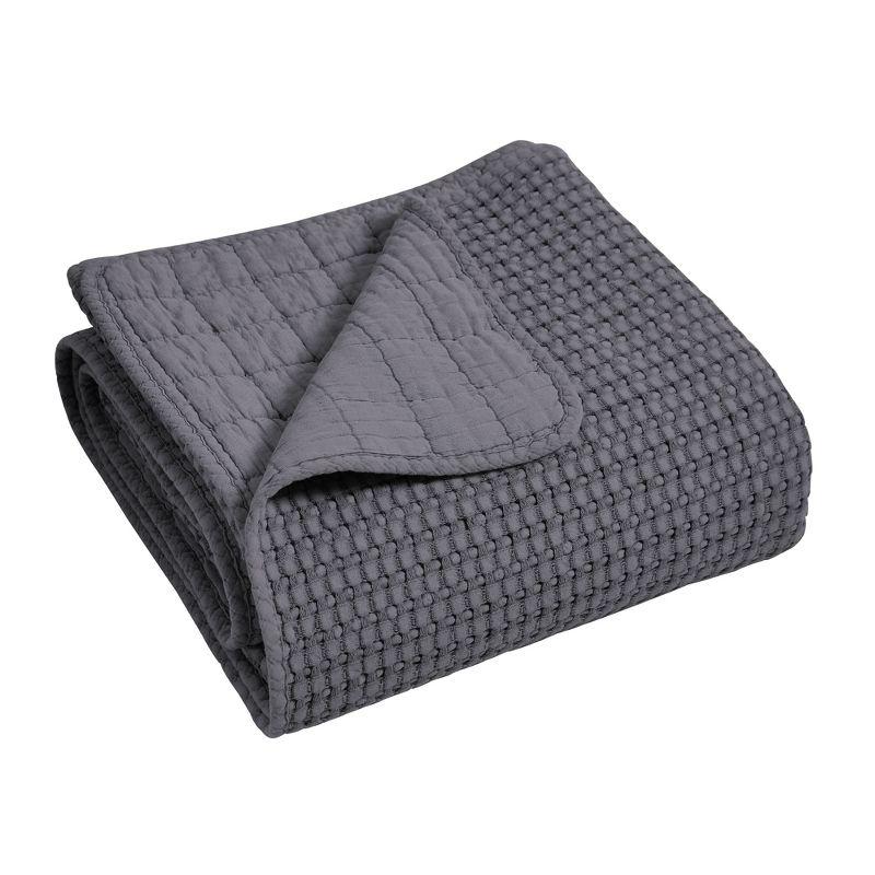 Charcoal Gray Quilted Cotton Waffle Throw Blanket