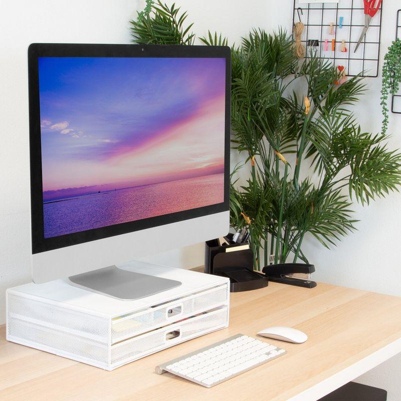 Mount-It! Computer Monitor Stand With Drawers, Metal Mesh Riser & Organizer For Laptop and Computer