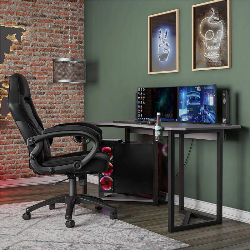 ErgoQuest Gray Gaming Desk with USB, Cup Holder & Headphone Hook