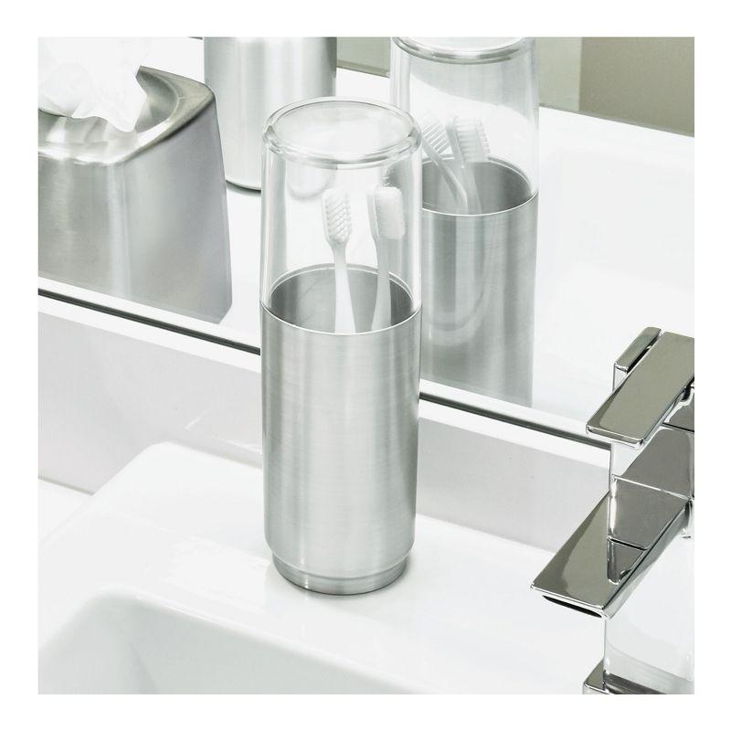 iDesign Austin Steel and BPA-Free Plastic Toothbrush Holder with Lid, Clear/Brushed Nickel