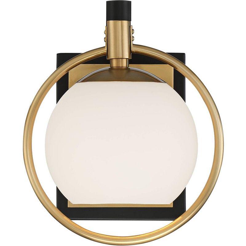 Possini Euro Design Carlyn Modern Wall Light Sconce Warm Brass Black Hardwire 8" Fixture Milky White Globe Glass for Bedroom Bathroom Vanity Reading