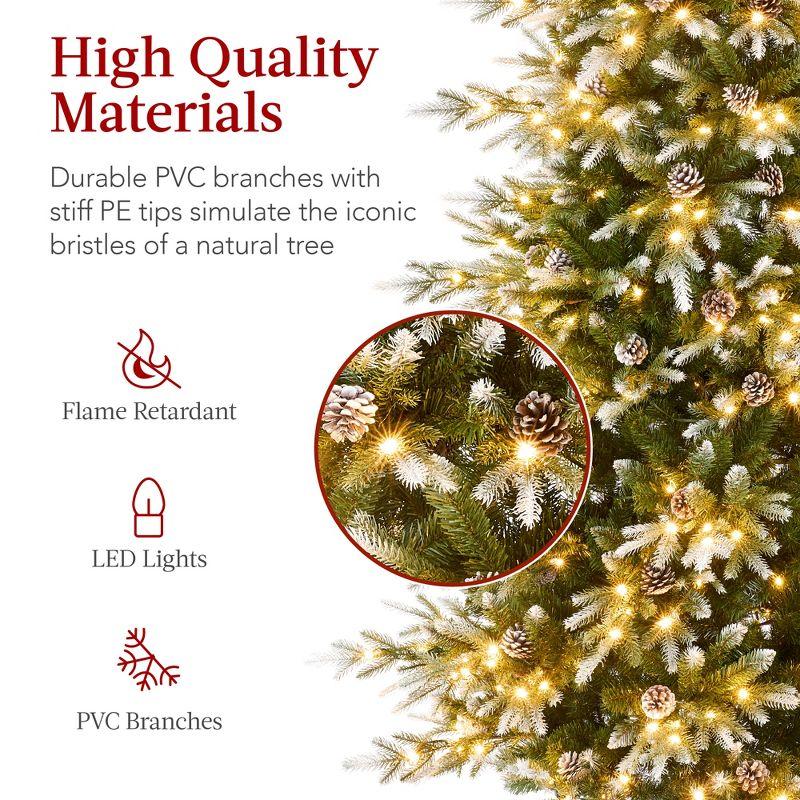 Best Choice Products 7.5ft Pre-Lit Flocked Aspen Noble Fir Christmas Tree w/ 2,136 Branch Tips, 400 LED Lights