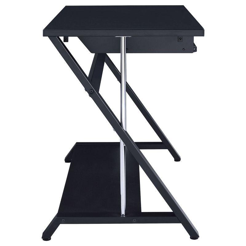 Mallet Computer Desk with Keyboard Tray & Storage Shelf Black - Coaster: Compact, Angled Silhouette, Chrome Detail