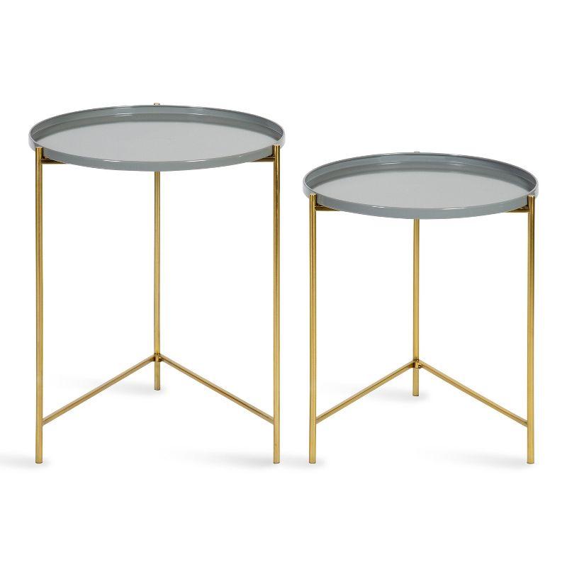 Kate and Laurel Ulani Round Metal Nesting Table, 2 Piece, Gray and Gold
