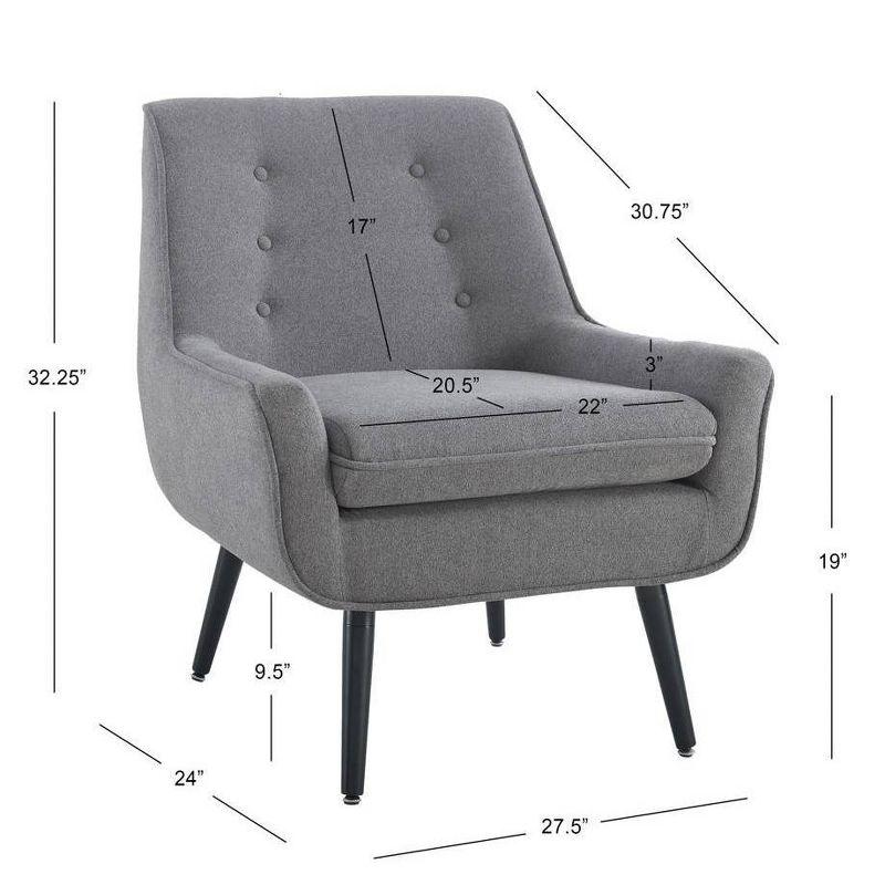 Trelis Mid-Century Modern Retro Style Accent Chair Gray - Linon: Upholstered Rubberwood Frame, Tufted Back, Foam Cushion