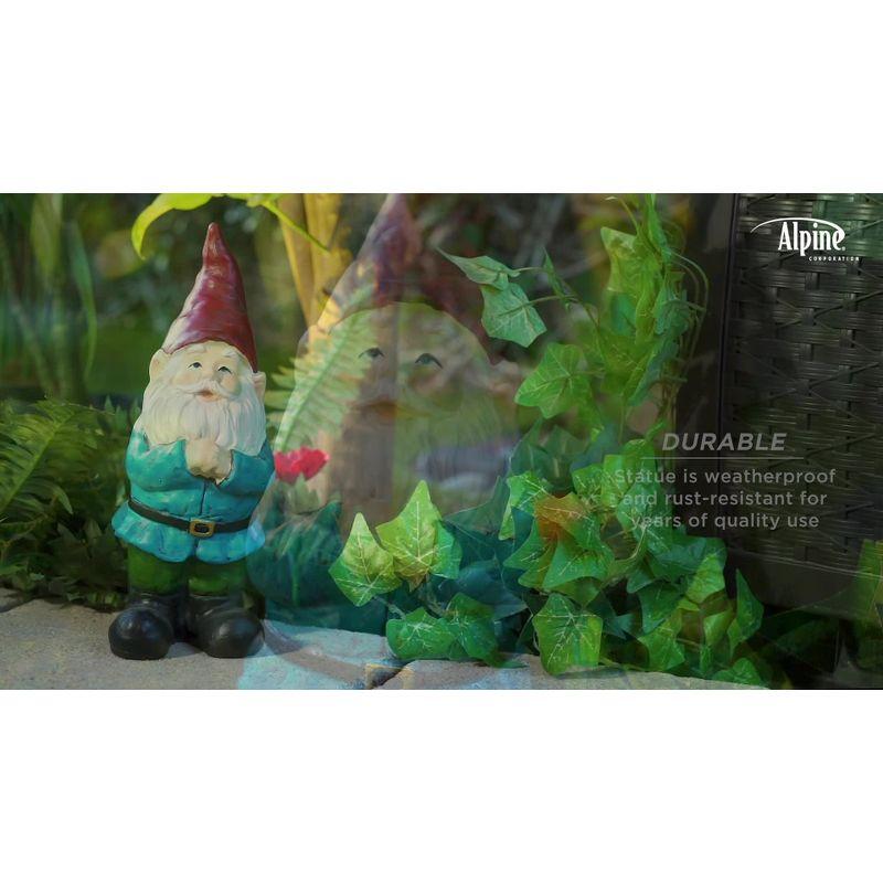 12" Polyresin Bearded Garden Gnome Statue With Red Hat - Alpine Corporation: Outdoor Lawn Decor, Solar Lighting Feature