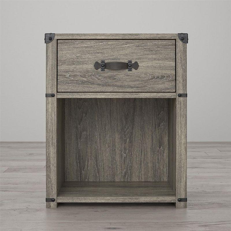 Gray Oak 1-Drawer Industrial Nightstand with Metal Accents