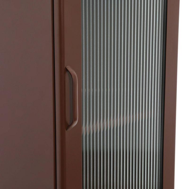Storied Home Tall Metal Accent Cabinet: 3 Shelves, Arched Glass, Vintage Brown, 57" Height