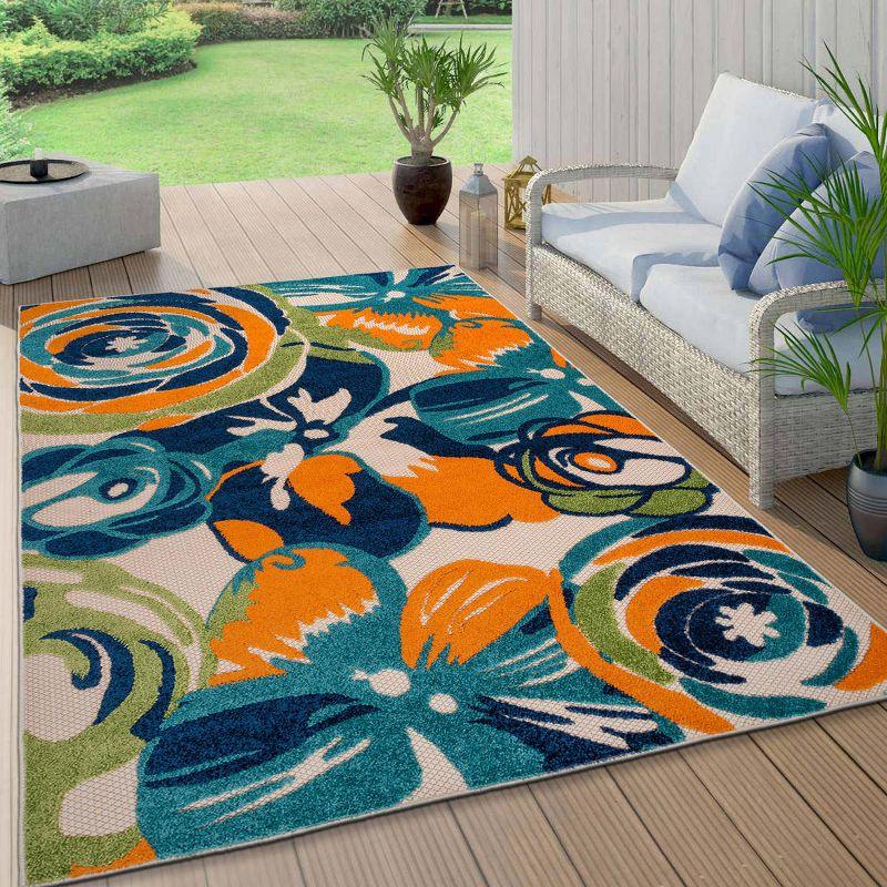World Rug Gallery Modern Floral Indoor/Outdoor Area Rug - Multi 5' x 7'