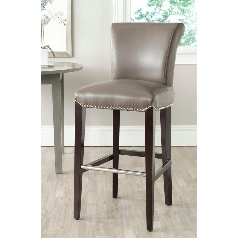 Transitional Gray Leather Bar Stool with Birch Wood Frame