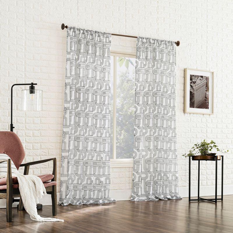 No. 918 Sheer Kaz Embroidered Retro Curves Rod Pocket Curtain Panel