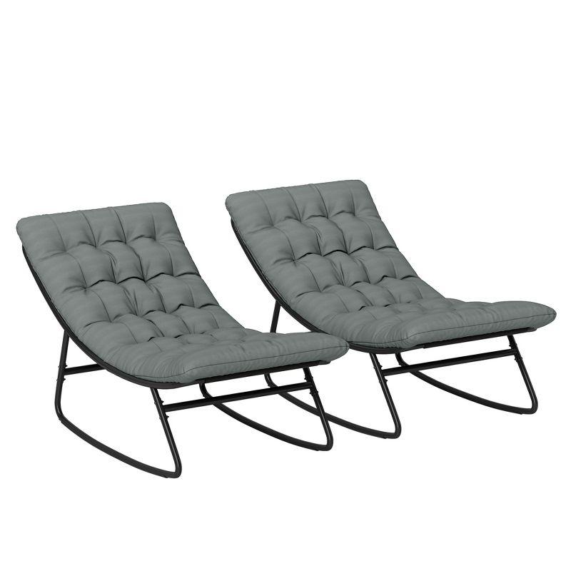 Outsunny 2 Pieces Outdoor Rocking Chairs with Thick Cushions, Outdoor Patio Rocker Set with Mesh Deep Seats, Steel Frame for Indoor, Porch, Dark Gray