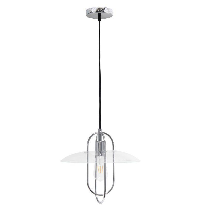 Sleek Chrome Elongated Metal Pendant with Clear Glass Shade