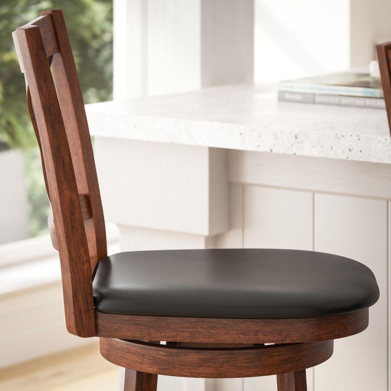 Merrick Lane 30" Classic Wooden Crossback Swivel Bar Height Pub Stool with Upholstered Padded Seat and Integrated Footrest