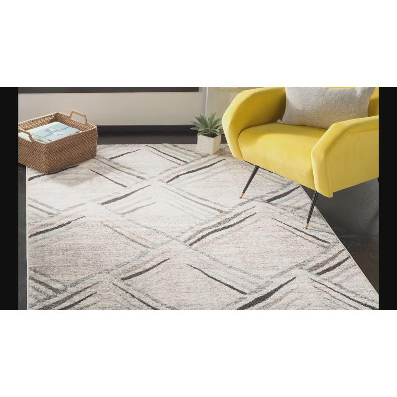 Geometric Diamonds Hand-Knotted Area Rug in Cream & Charcoal - 5'1" x 7'6"