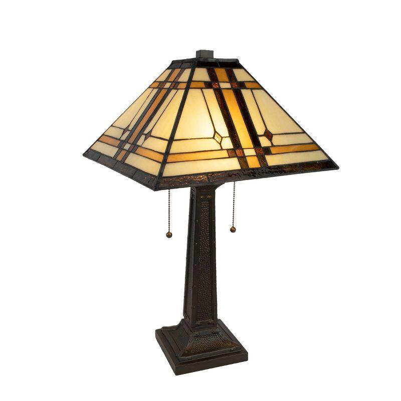 Tiffany Style Table Lamp-Mission Design Art Glass (Includes LED Light Bulb) Black: Stained Glass Desk Task Lamp, Metal Base, Inline Switch