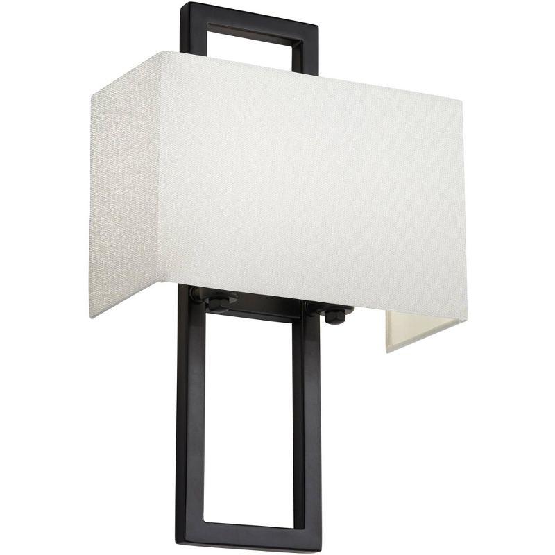 Possini Euro Design Modena Modern Art Deco Wall Light Sconce Black Hardwire 9 1/2" Fixture Silvery Faux Silk Shade for Bedroom Bathroom Vanity Reading