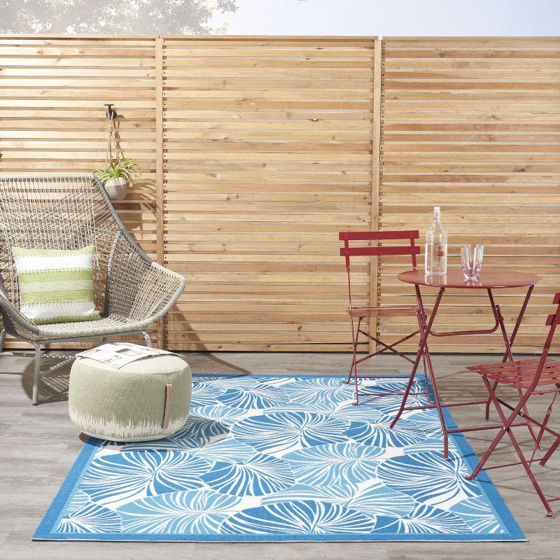 Tropical Blue Palm 4'x6' Easy-Care Synthetic Area Rug