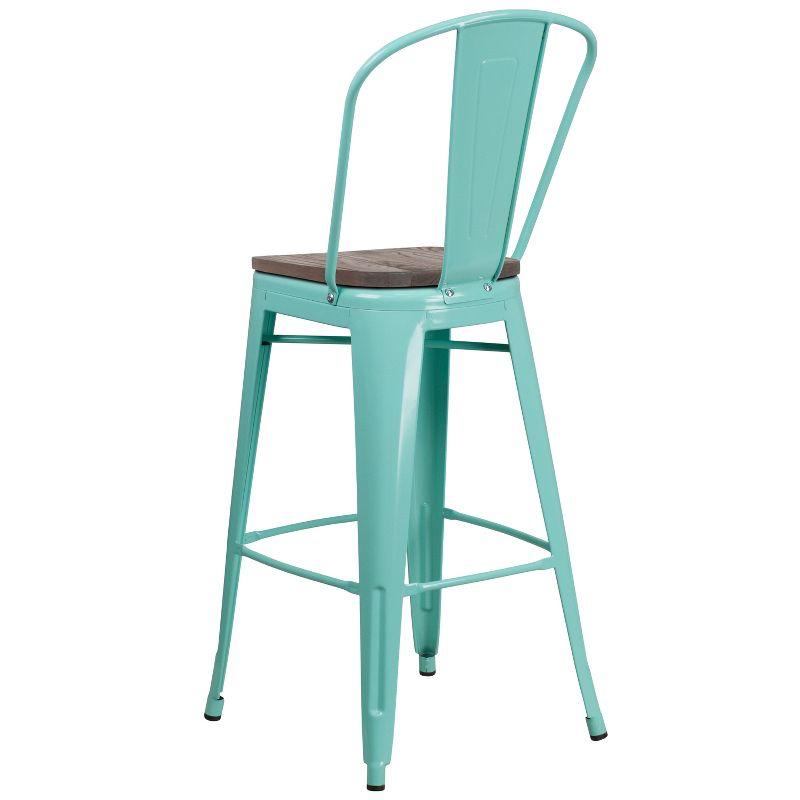 Mint Green 30" Metal & Wood Slat-Back Counter Stool