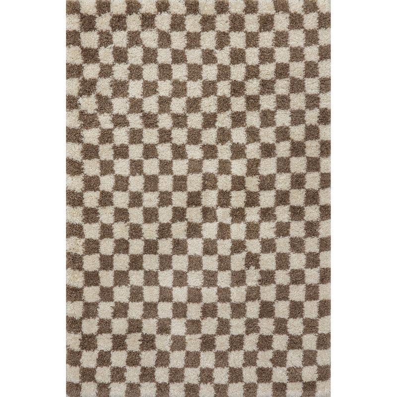 Nuloom Adelaide Checkered 10x13 Shag Indoor Area Rug for Living Room Bedroom Dining Room Nursery, Beige/Brown