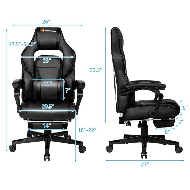 Costway Massage Gaming Chair Reclining Racing Computer Office Chair with Footrest Black