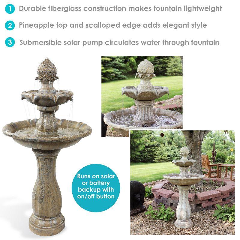Sunnydaze Outdoor 2-Tier Pineapple Solar Powered Water Fountain with Battery Backup and Submersible Pump - 46" - Earth Finish