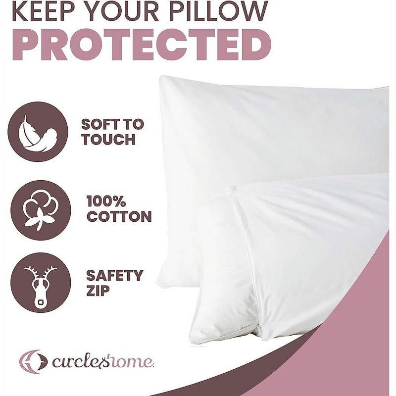 Circles Home 100% Cotton Breathable Pillow Protector with Zipper (4 Pack)