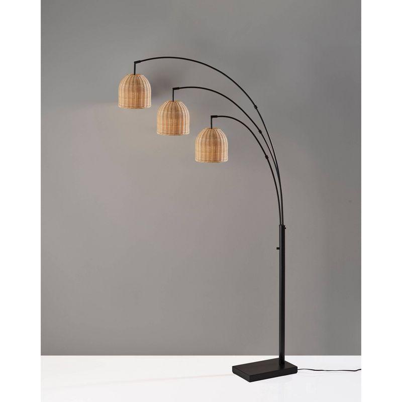 Bahama 3 Arm Arc Lamp Dark Bronze - Adesso: Modern Metal & Rattan Dome Shade, ETL Listed