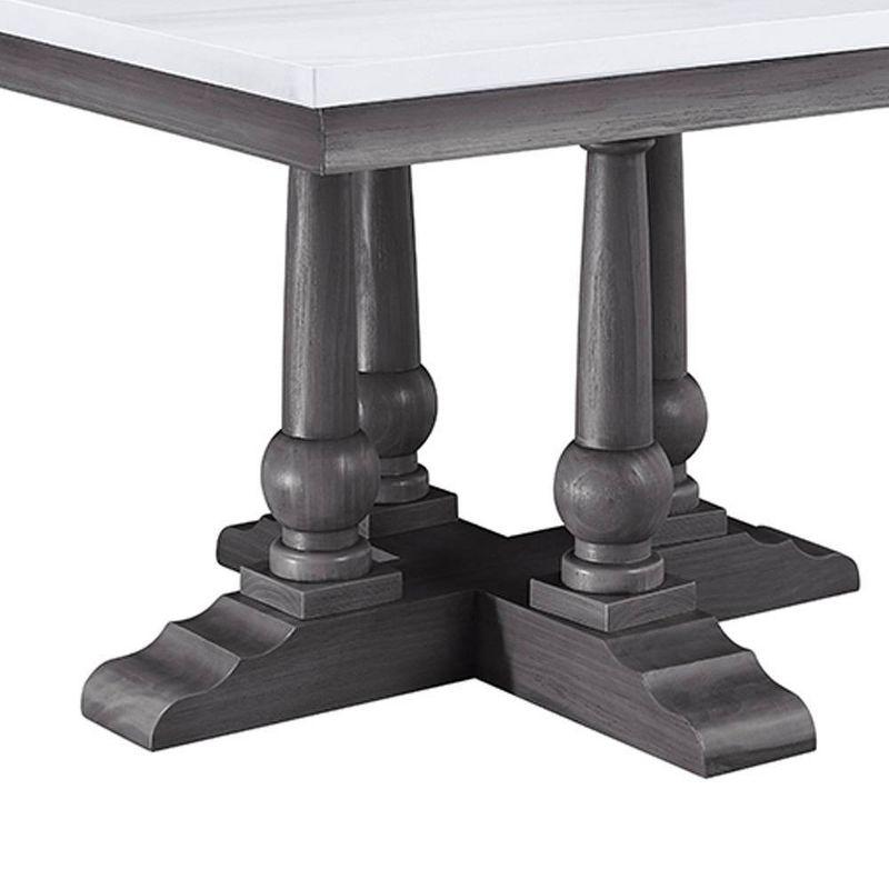 Transitional Gray Oak and White Marble Square Dining Table