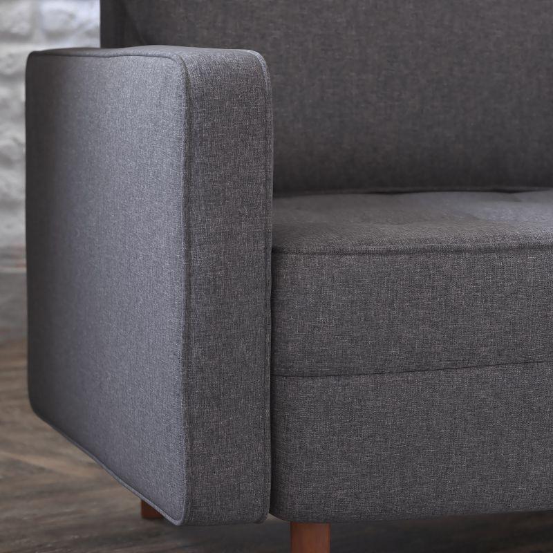 Hudson Dark Gray Faux Linen Accent Chair with Wood Legs