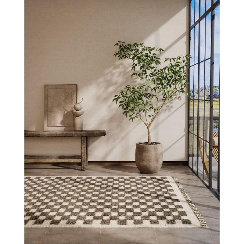 Momeni 5'x8' Willow Check Handwoven Area Rug Charcoal Gray: Wool, Low Pile, Classic Pattern, Indoor Use