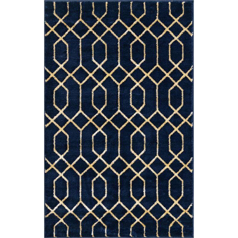 Glam Navy Blue Gold Area Rug
