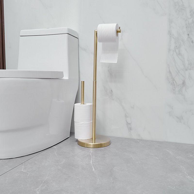 BWE Bathroom Freestanding Toilet Paper Holder Stand with Reserver in Brushed Gold