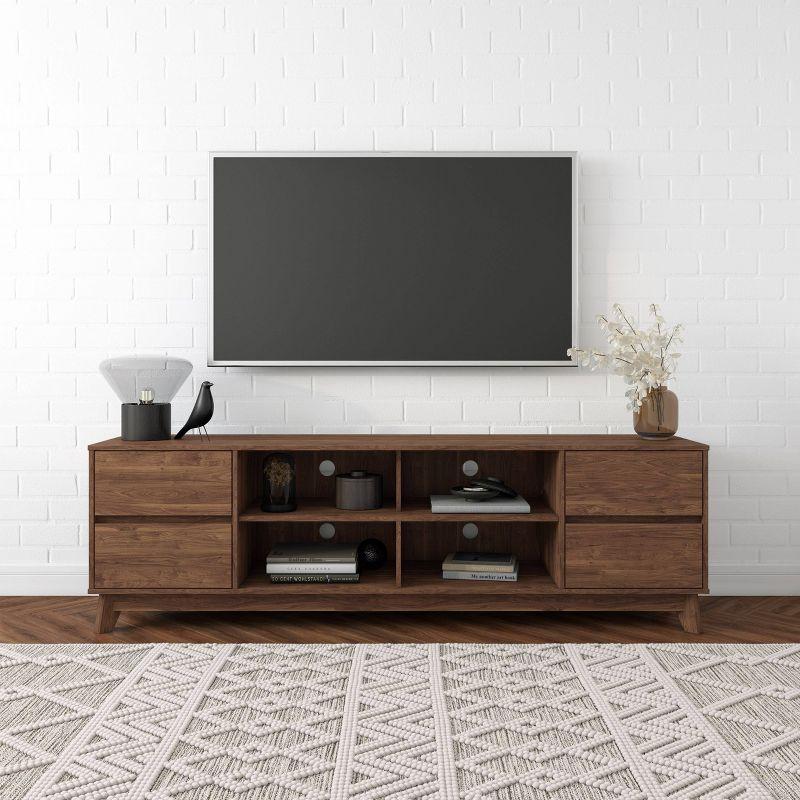 Mid-Century Modern Flared Leg 76" Wood Grain TV Stand with Drawers - Brown