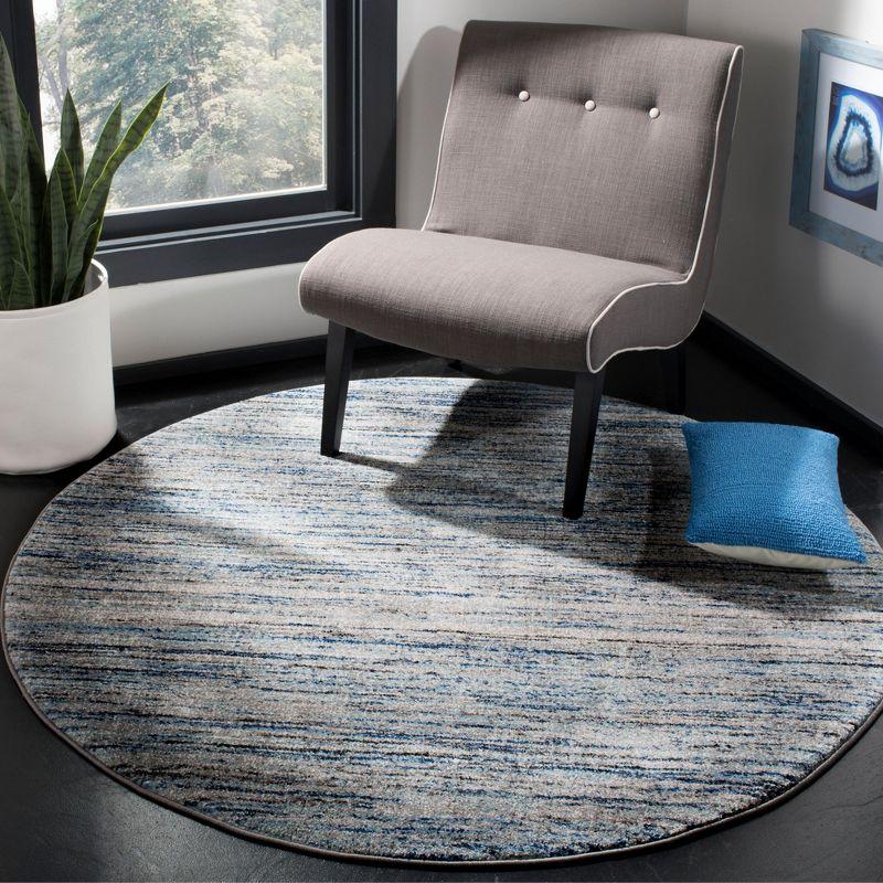 Celestial Blue-Grey 5'3" Round Synthetic Easy-Care Area Rug