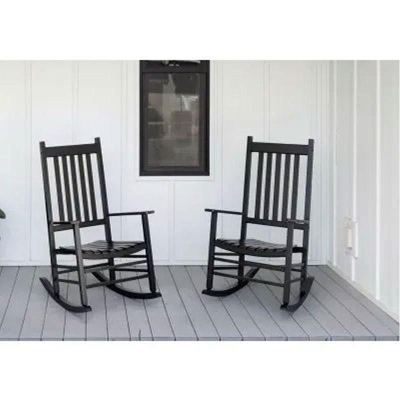 Jack Post Knollwood Mission Style Outdoor High Gloss Hardwood Rocker Chair with Slat Back Design, for Porch, Patio, Lawn, or Garden, Black